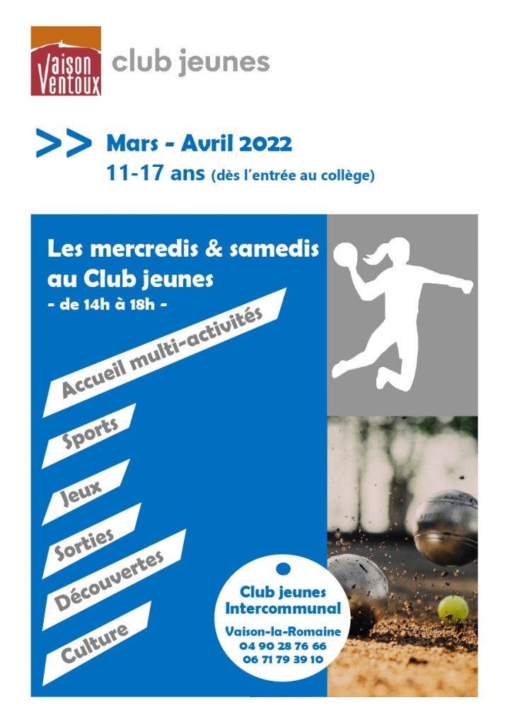 Club jeunes intercommunal, les évènements de Mars à Avril 2022