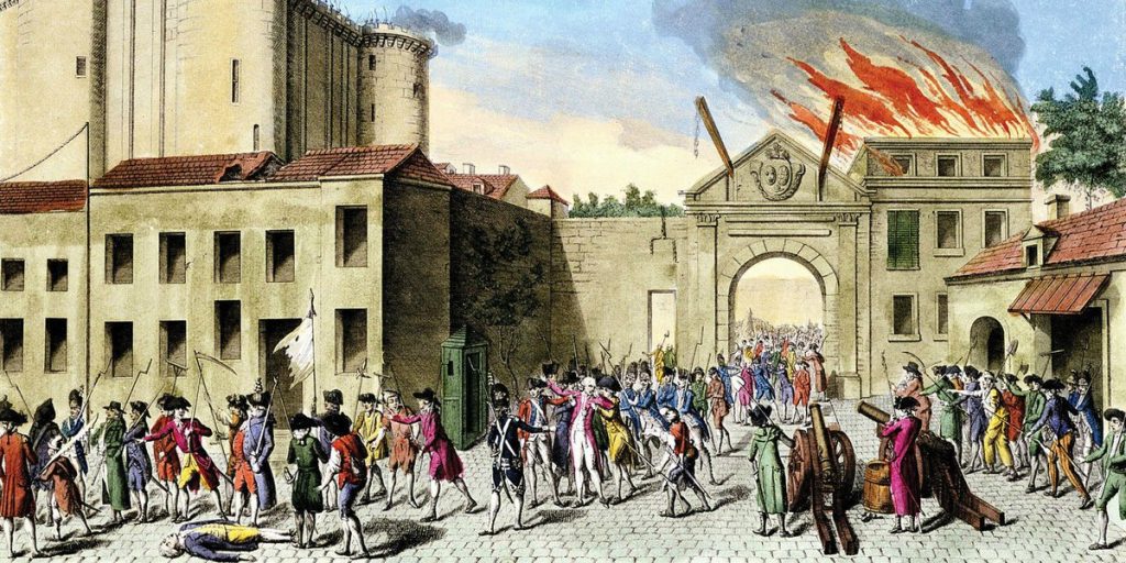Illustration de la Prise de la Bastille
Prise de la Bastille le14  juillet 1789, undated coloured engraving.
Photos.com/Thinkstock